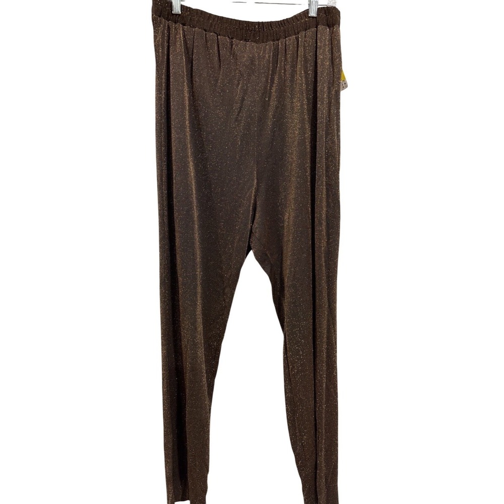 ALEX EVENINGS Womens 22W Sparkle Knit Pants Brown Gold Wide Leg Elastic Waist